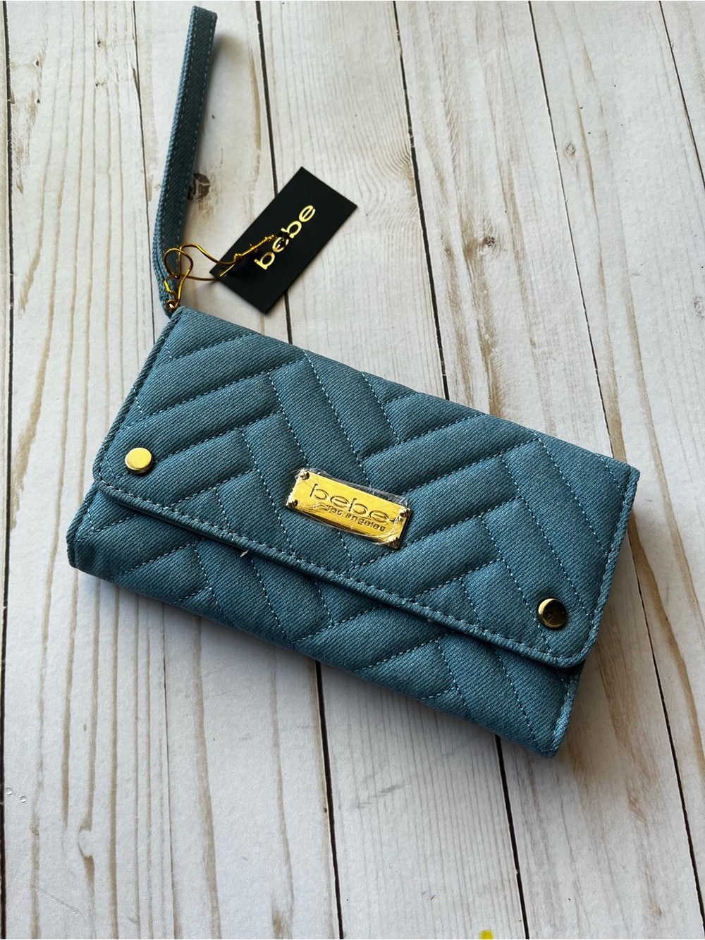 Bebe Quilted Denim Wristlet Wallet